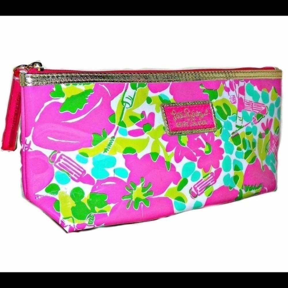 Lilly Pulitzer For Estee Lauder Pink Flowers Makeup Zippered bag